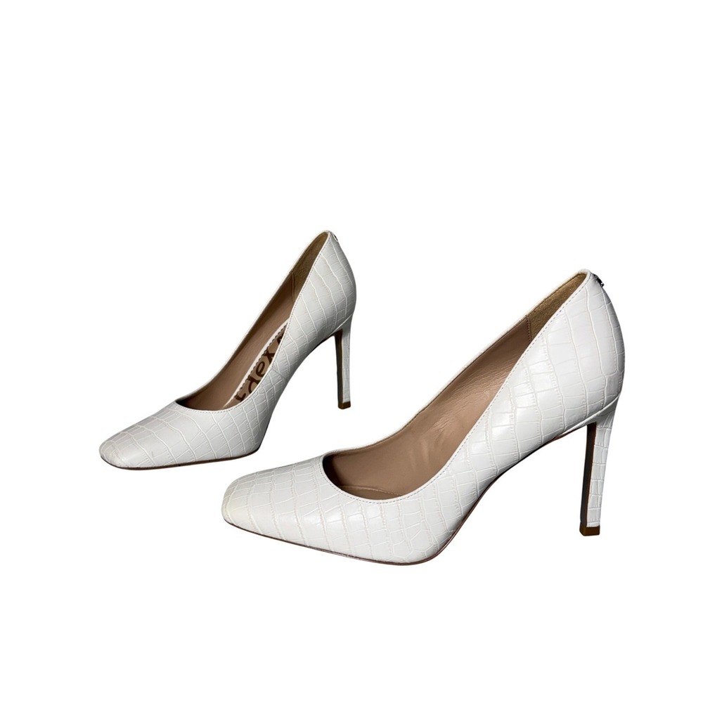 Sam Edelman Women Beth Pumps Size 8 White Croc Embossed Square Toe Stiletto Heel